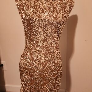 Alice + Olivia Shimmering Gold Mini Dress